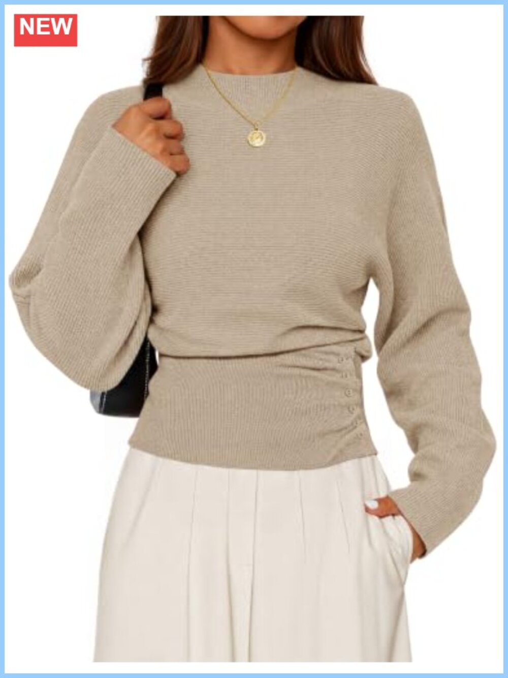 Mock Neck Batwing Sleeve Pullover Sweater Knit Top